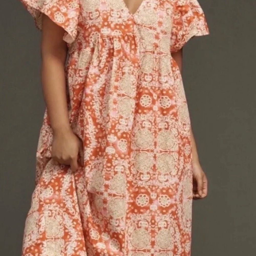Anthropologie Maeve Printed Flutter-Sleeve Babydoll Dress Plus Size 3X